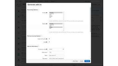 Configuring a new add-on to be generated by Developer Tools