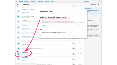 The newly generated add-on boilerplate generated by Developer Tools