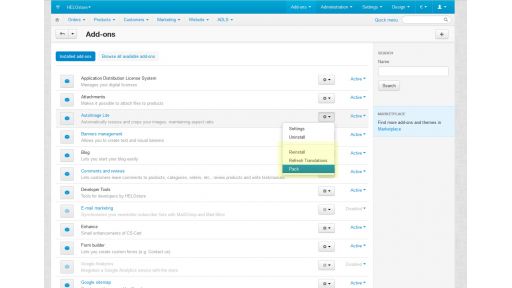 Developer tools for CS-Cart custom add-on development, screenshot